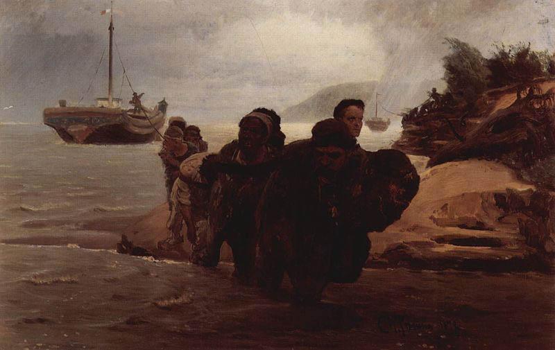 Ilya Repin Barge Haulers wading oil painting image